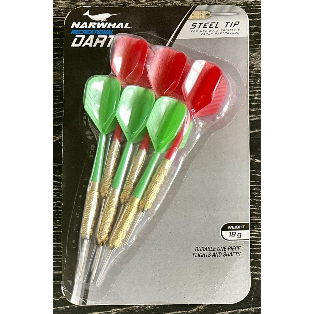 Narwhal Recreational STEEL TIP Darts 18g (x6) Durable One Piece Flights/Shafts